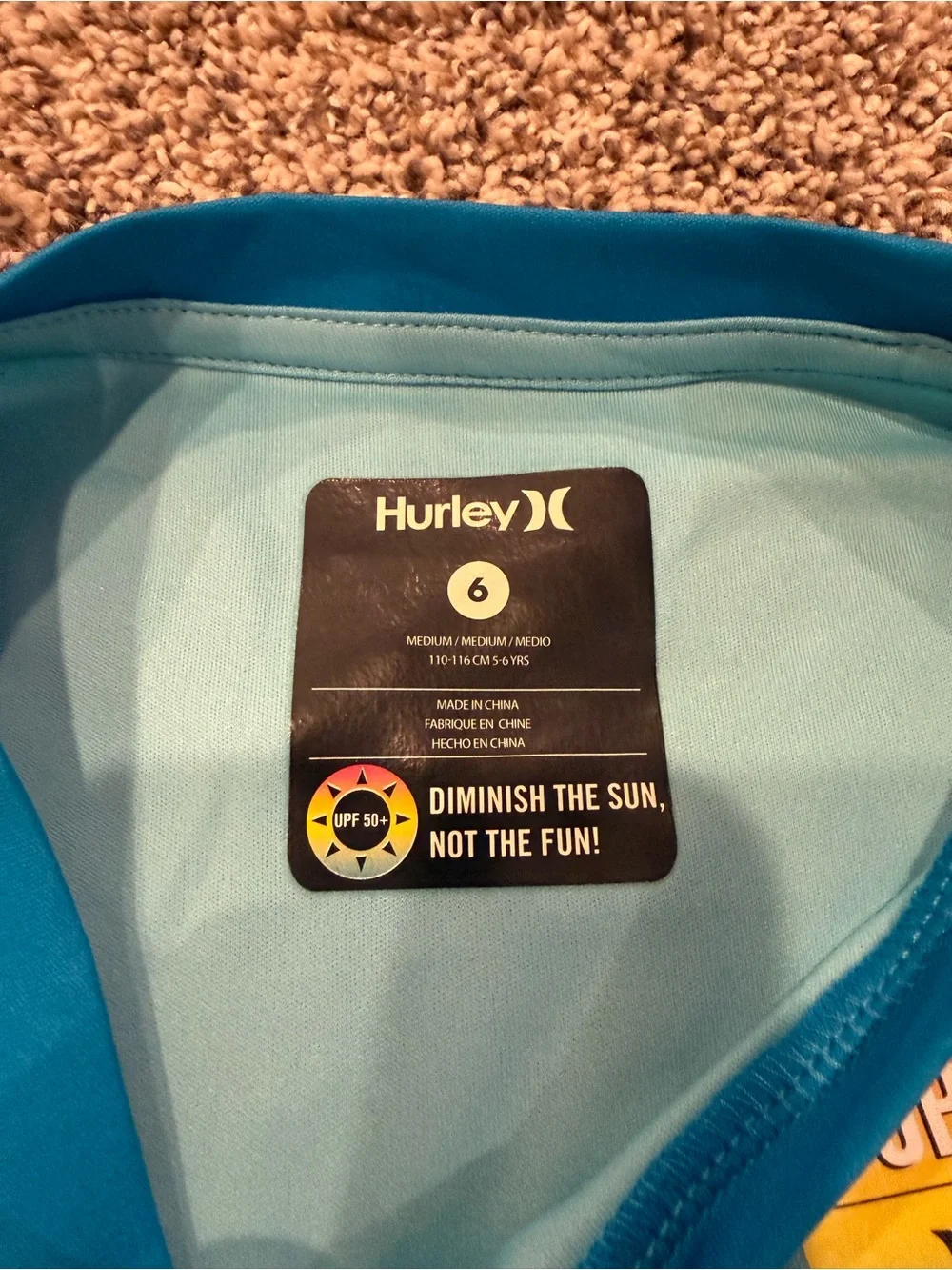 Hurley Boys Size 6 UPF 50+ Long Sleeve Rash Guard Swim Top Blue NWT Top Only